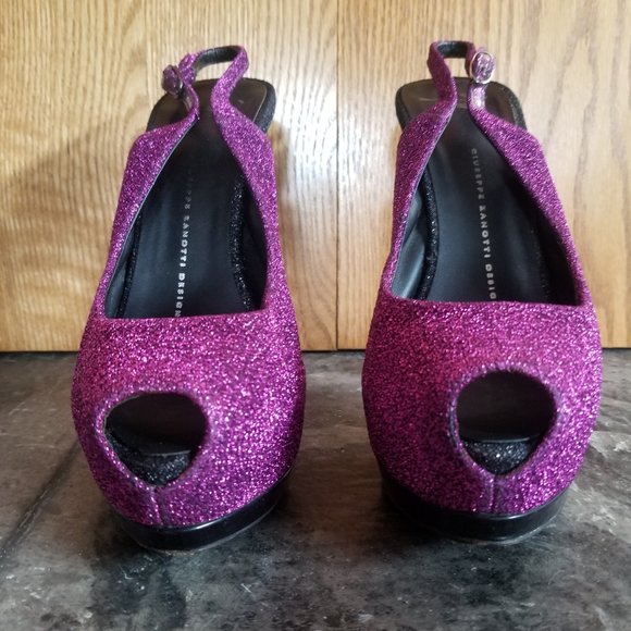 Giuseppe Zanotti Sparkly Purple Sling Back Platform Heels - Picture 1 of 9